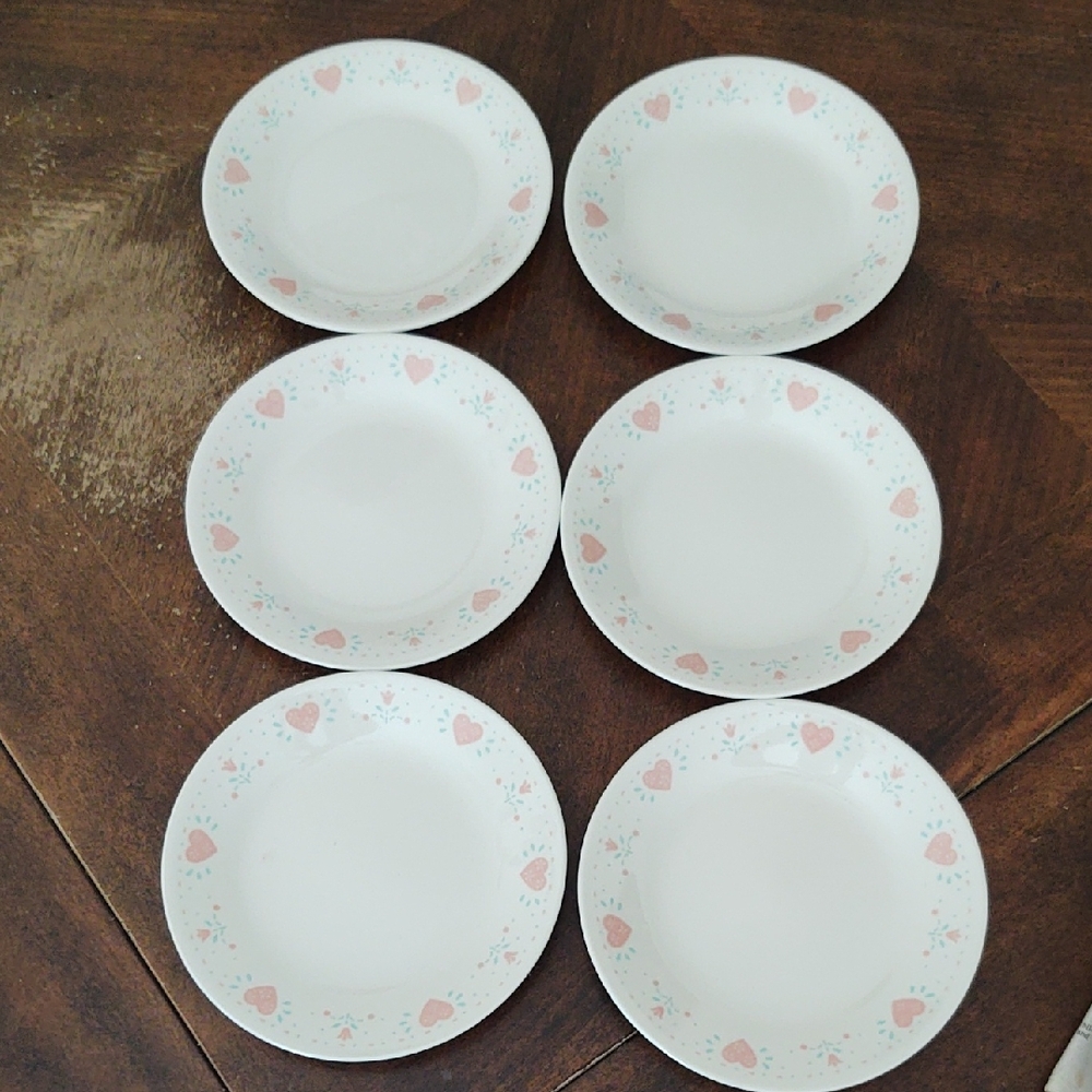 Corelle Forever Yours  Pink Heart Small Plates Set Of 6